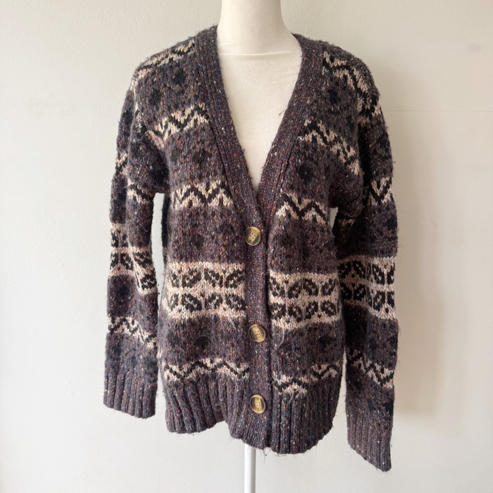 Mystree Women Fair Isle Chunky Cardigan Large Cabin Casual Forest Ski Indie